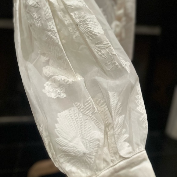 Dream By Sister Jane White Sheer Floral Blouse with Bell Sleeves - Picture 5 of 14